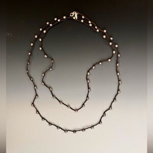 SKM freshwater peacock black pearl waxed cord necklace 50 inches